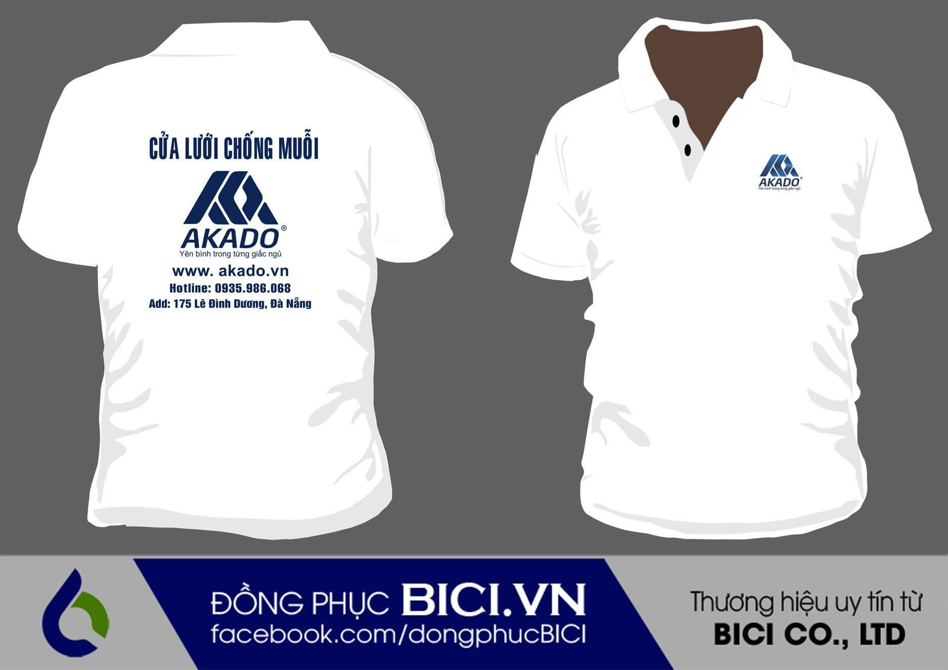 Mẫu áo đồng phục công ty AKADO màu trắng